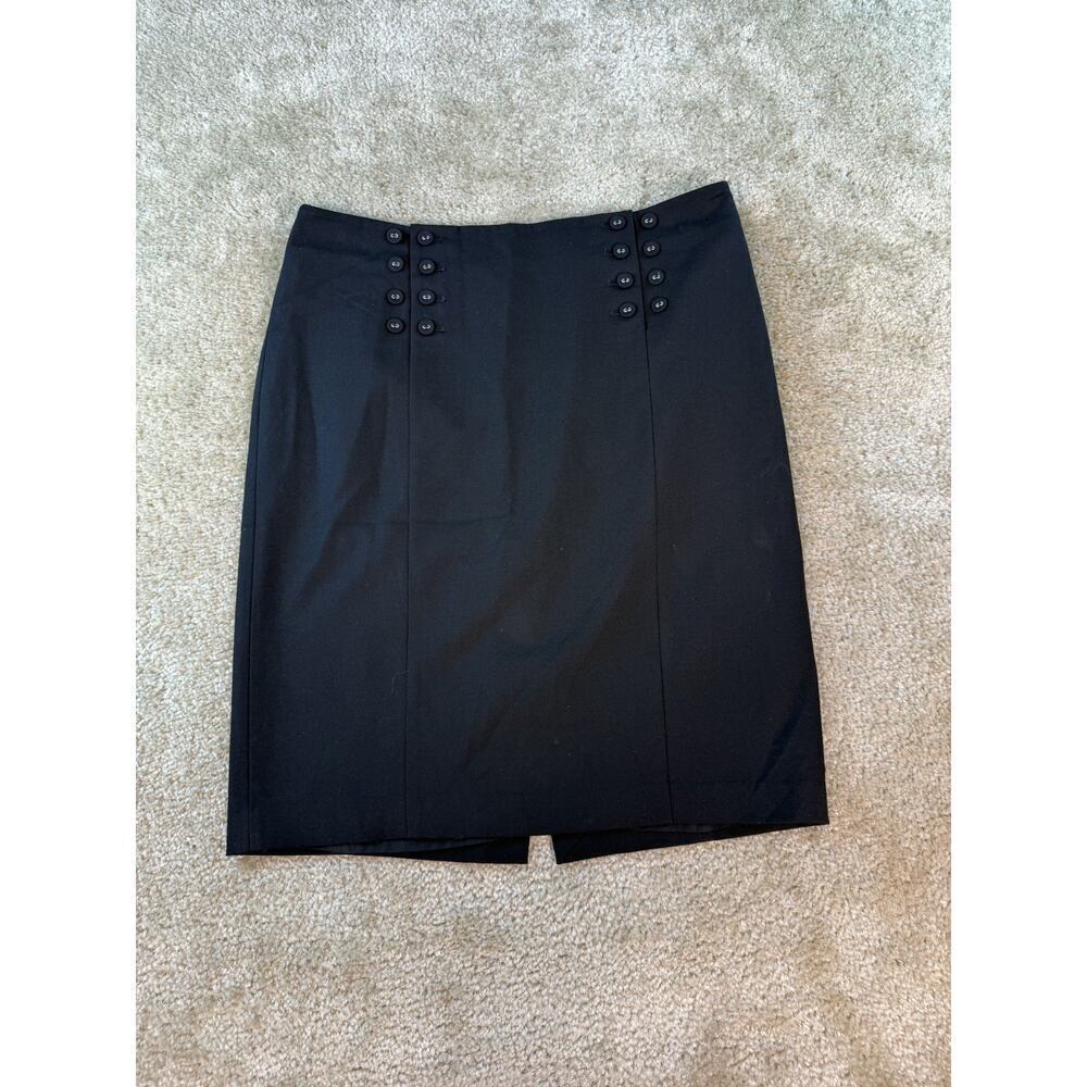 The Limited Skirt Size 8 Black Buttons Knee Length Pencil Lined Slit D277